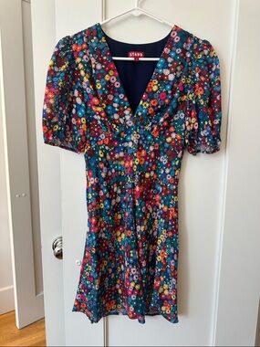STAUD Milla Floral V-Neck Puff Sleeve Mini Dress